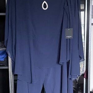 Marina Midnight Blue Ensemble with Teardrop Accent (3-piece Pantsuit)